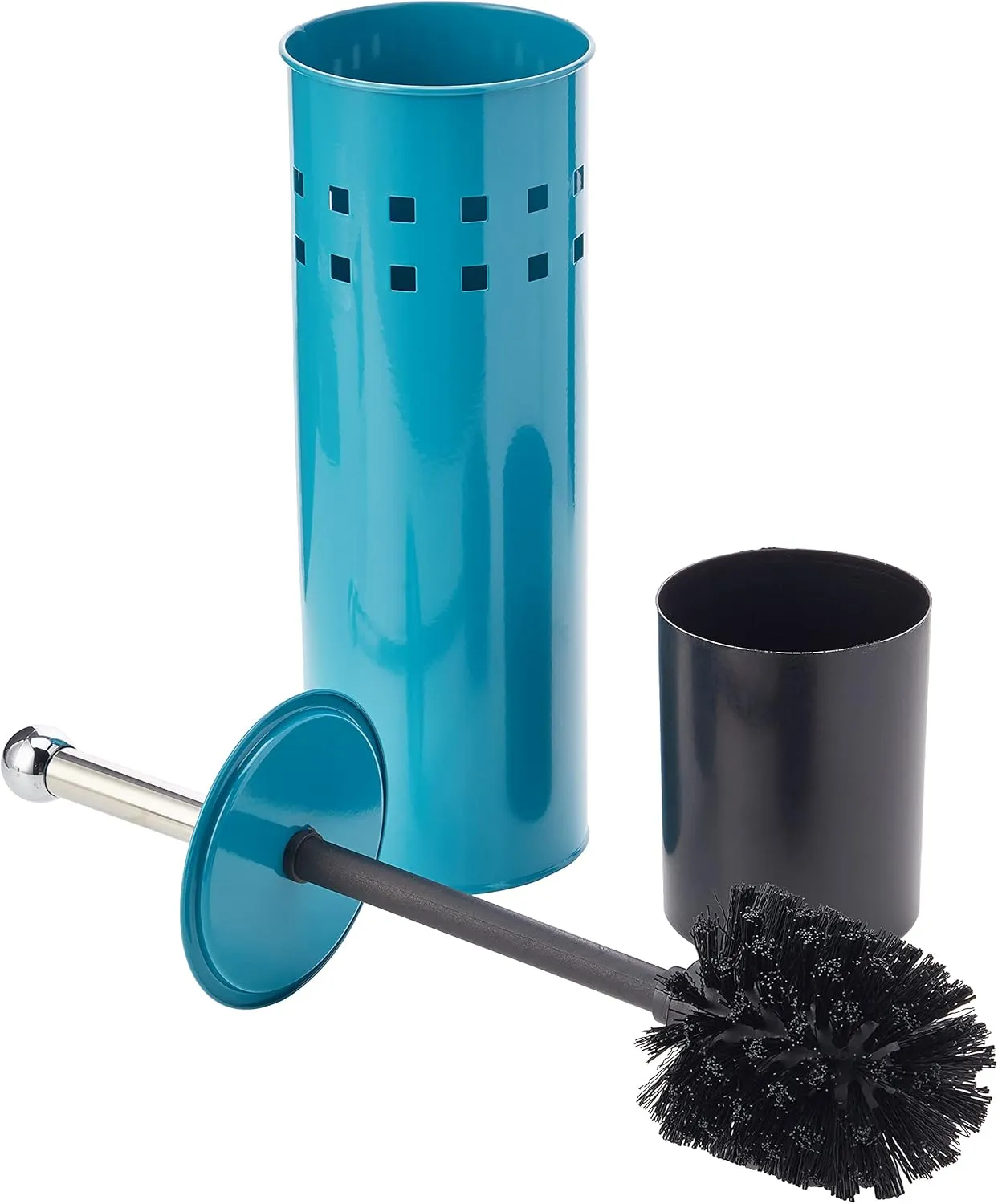Premier Housewares Toilet Brush Holder Free Standing Turquoise Finish Toilet Brush and Holder Set Satin Stainless Steel Modern Design for Bathrooms 38 x 10 x 10