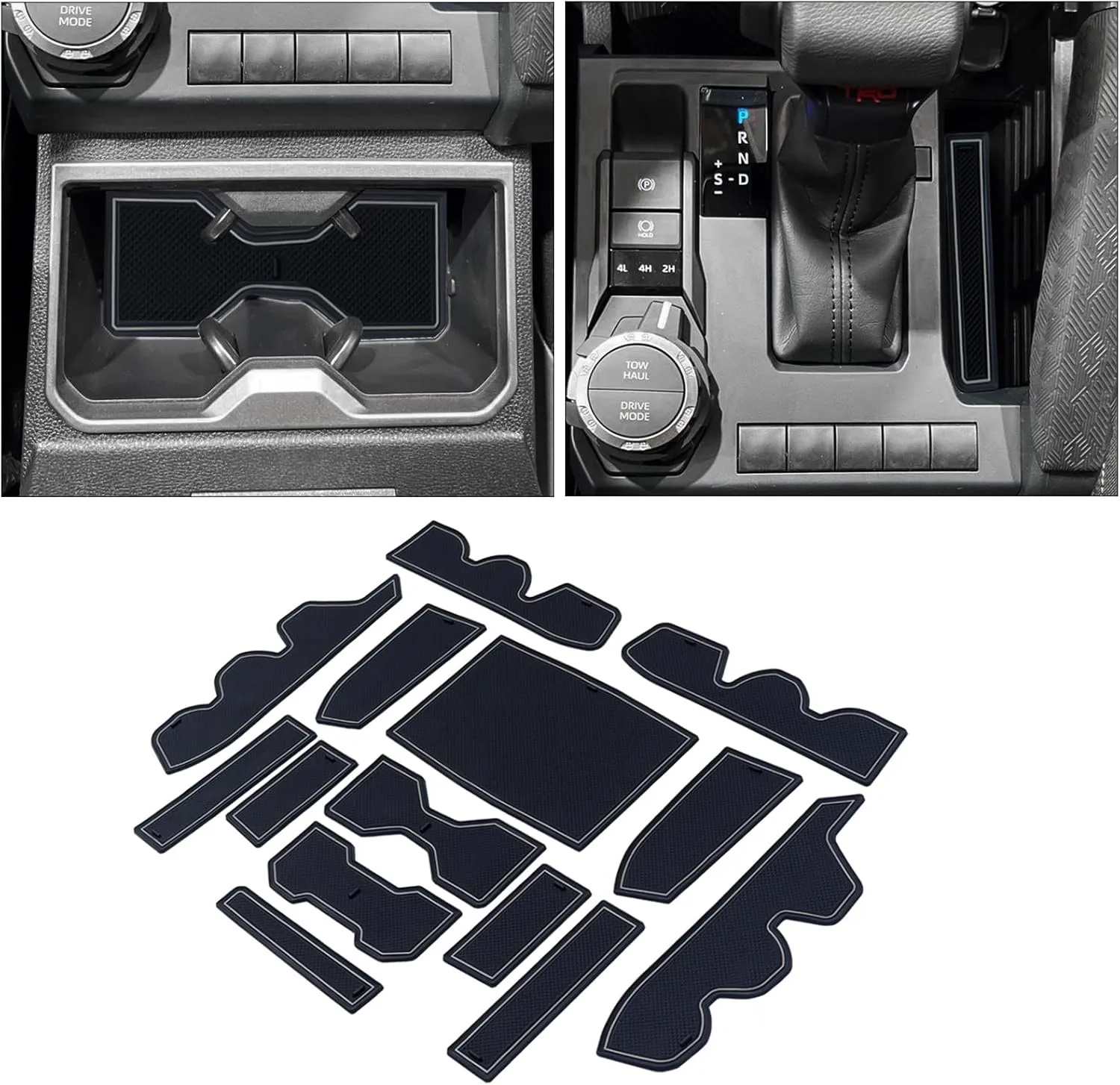 Premium Custom Liner Mat Compatible with 2024 2025 Toyota Tacoma(4th Gen) Double Cab Accessories Center Console, Door Pocket and Cup Holder 14Pcs（Gray，Patented Design）