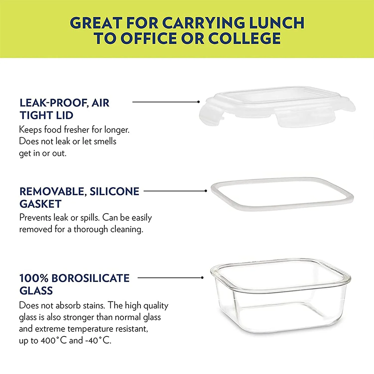 Premium Lunch Box - Microwave, Dishwasher & Freezer Safe | Set of 2 containers | 320 ML Each