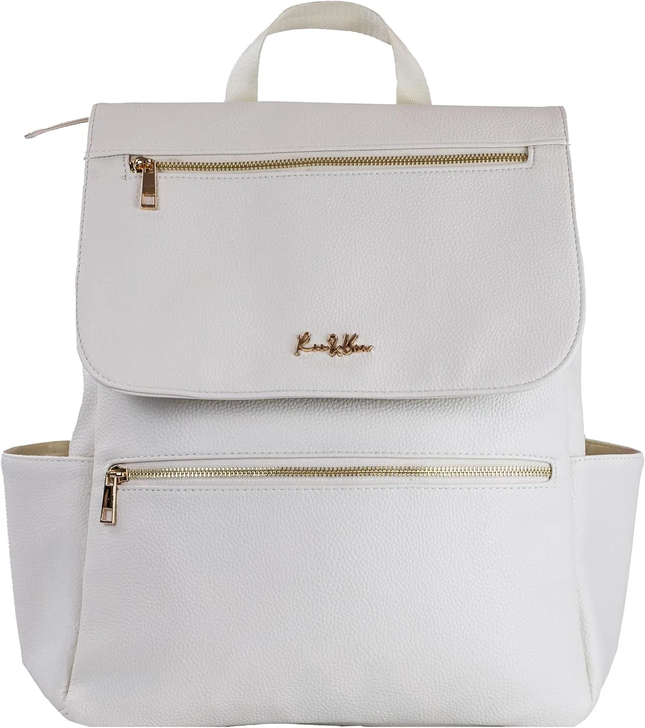Premium Vegan Leather Diaper Bag Backpack – Large Designer Baby Bag, Stylish Diaper Backpack with Stroller & Crossbody Straps & Multiple Compartments (Ivory)