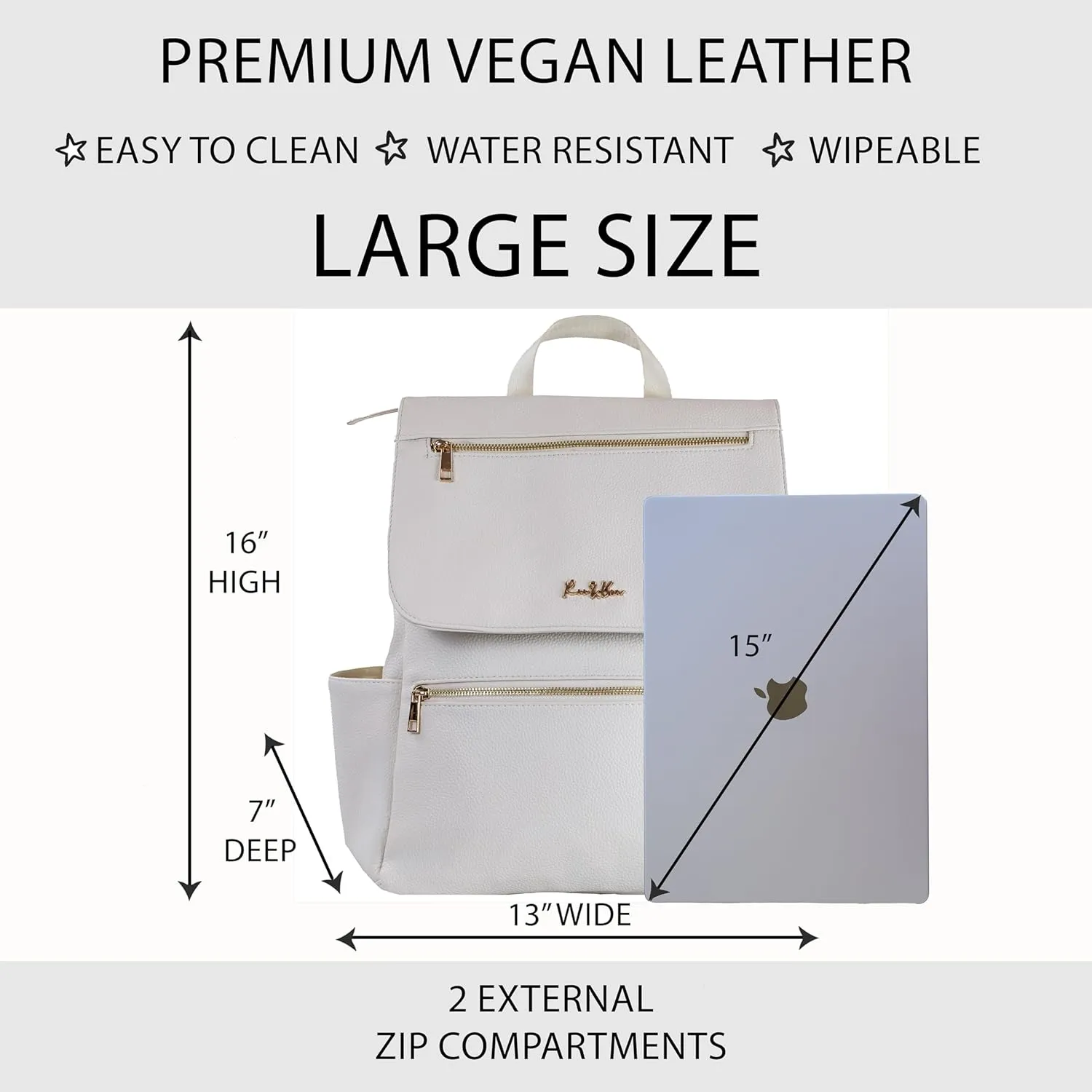 Premium Vegan Leather Diaper Bag Backpack – Large Designer Baby Bag, Stylish Diaper Backpack with Stroller & Crossbody Straps & Multiple Compartments (Ivory)