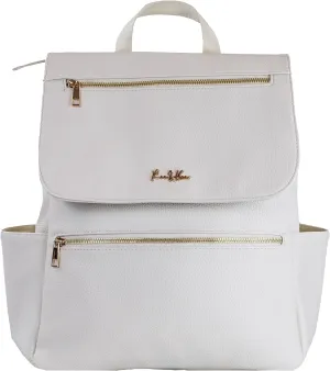 Premium Vegan Leather Diaper Bag Backpack – Large Designer Baby Bag, Stylish Diaper Backpack with Stroller & Crossbody Straps & Multiple Compartments (Ivory)