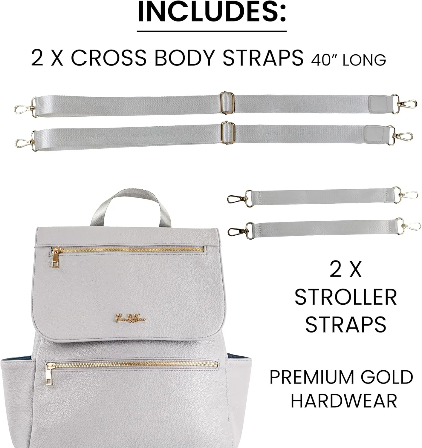 Premium Vegan Leather Diaper Bag Backpack – Large Designer Baby Bag, Stylish Diaper Backpack with Stroller & Crossbody Straps & Multiple Compartments (Ivory)