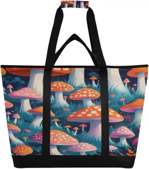 Pretty Mushroom Reusable Insulated Lunchbox Cooler Bag, Leakproof Kitchen Grocery Bag Collapsible Portable Cooler Tote Bag for Picnic, Camping, Office, Travel