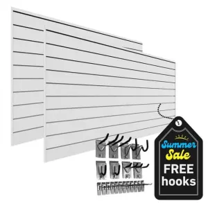 Proslat 4 ft. x 8 ft. PVC Slatwall – 2 pack 64 sq ft - FREE 20 Piece Hook Kit White P88222