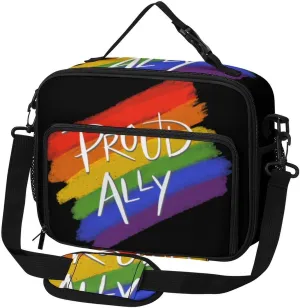 Proud Ally Pride Month LGBTQ Lunch Bag Insulated Lunch Tote Shoulder Bag for Men Women Work Travel Picnic