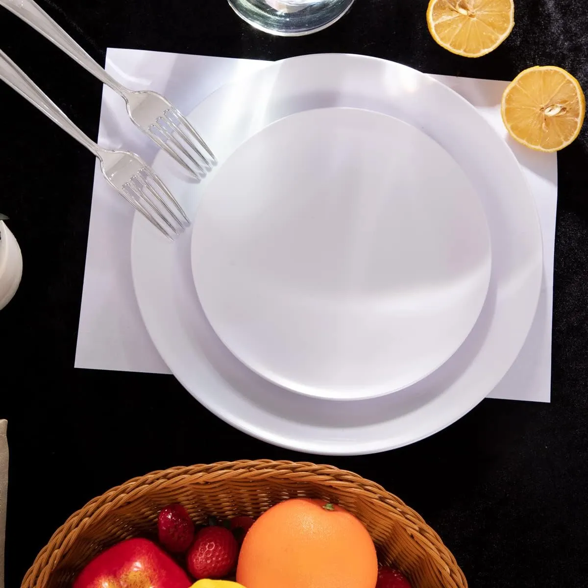 PULOTE 100PCS White Plastic Plates Disposable - Heavyweight 50 White Dinner & 50 Dessert/Salad Plates for Wedding, Party & 4th of July