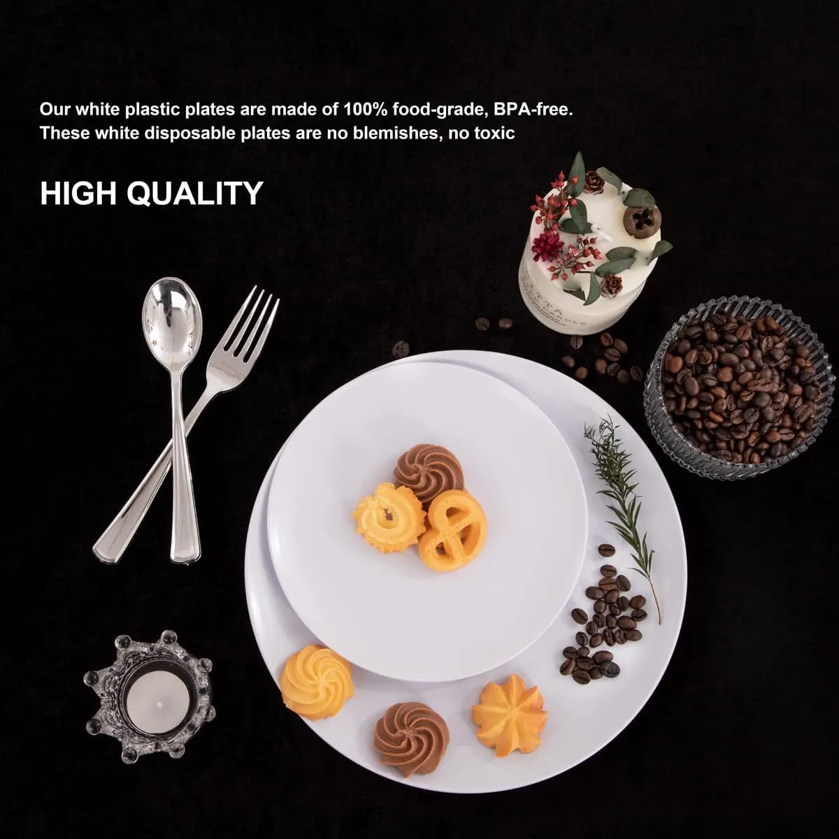 PULOTE 100PCS White Plastic Plates Disposable - Heavyweight 50 White Dinner & 50 Dessert/Salad Plates for Wedding, Party & 4th of July