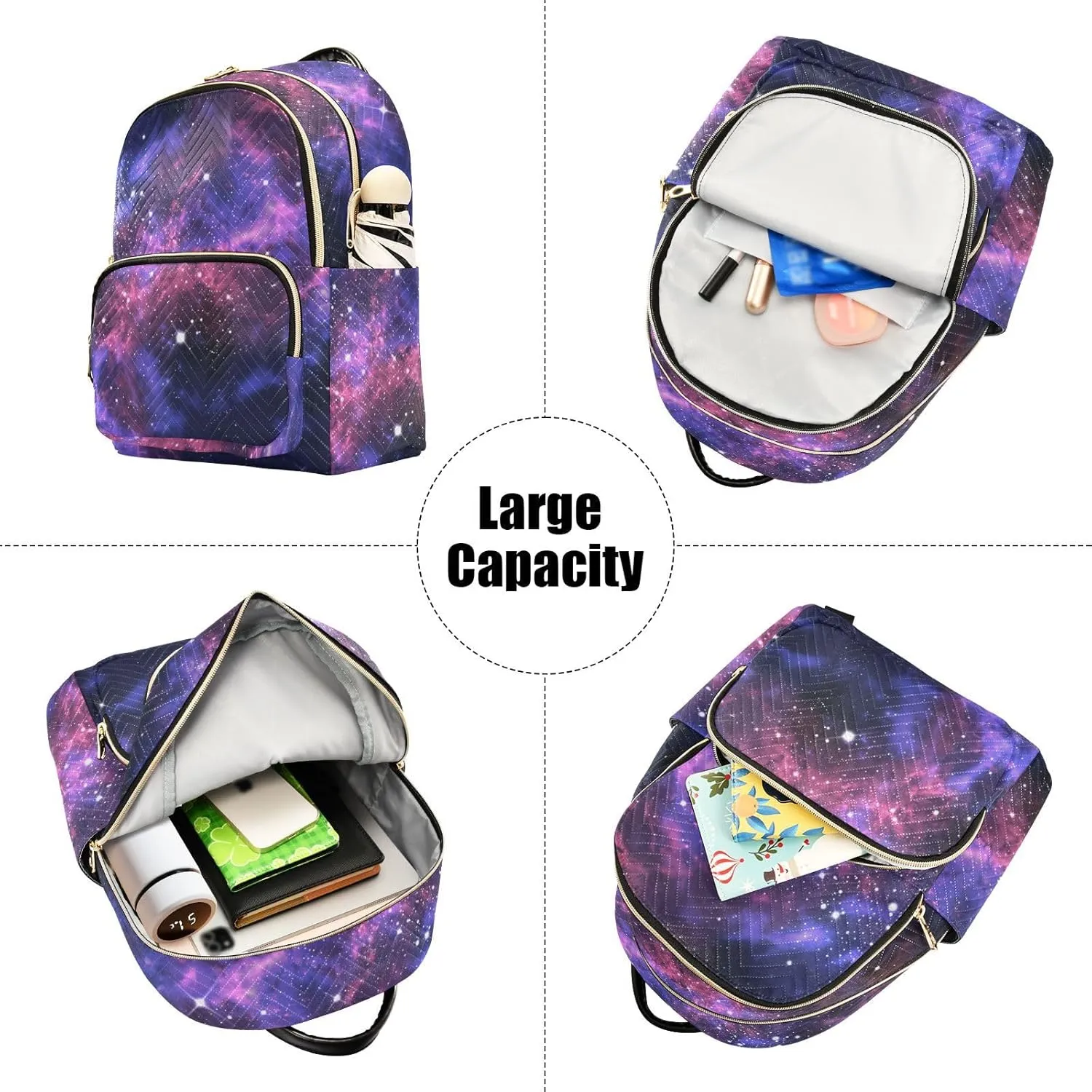 Purple Universe Starry Sky Fashion Travel Backpack for Women Multi Pockets Lightweight Purse for Women-M