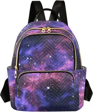 Purple Universe Starry Sky Fashion Travel Backpack for Women Multi Pockets Lightweight Purse for Women-M