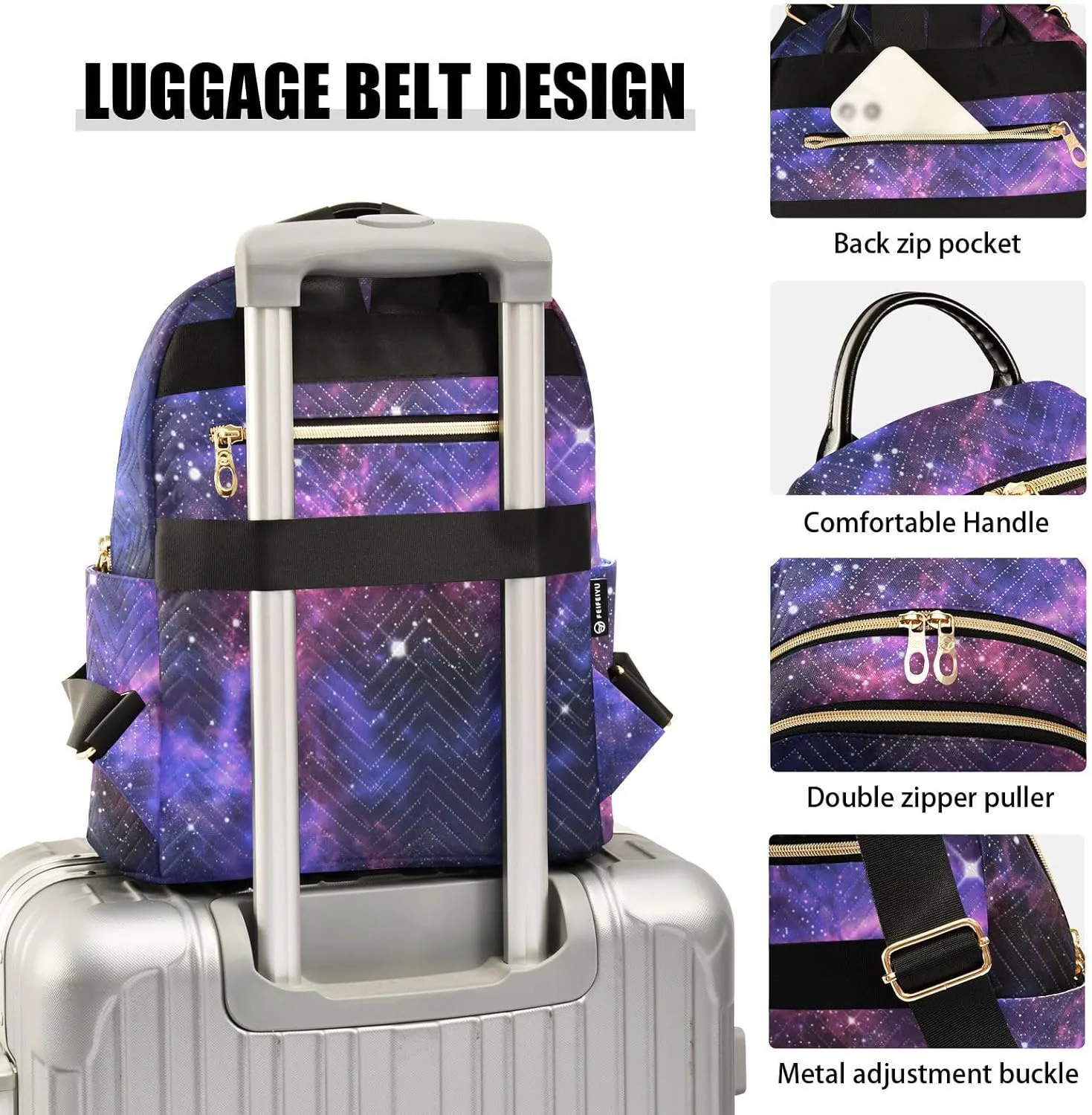 Purple Universe Starry Sky Fashion Travel Backpack for Women Multi Pockets Lightweight Purse for Women-M