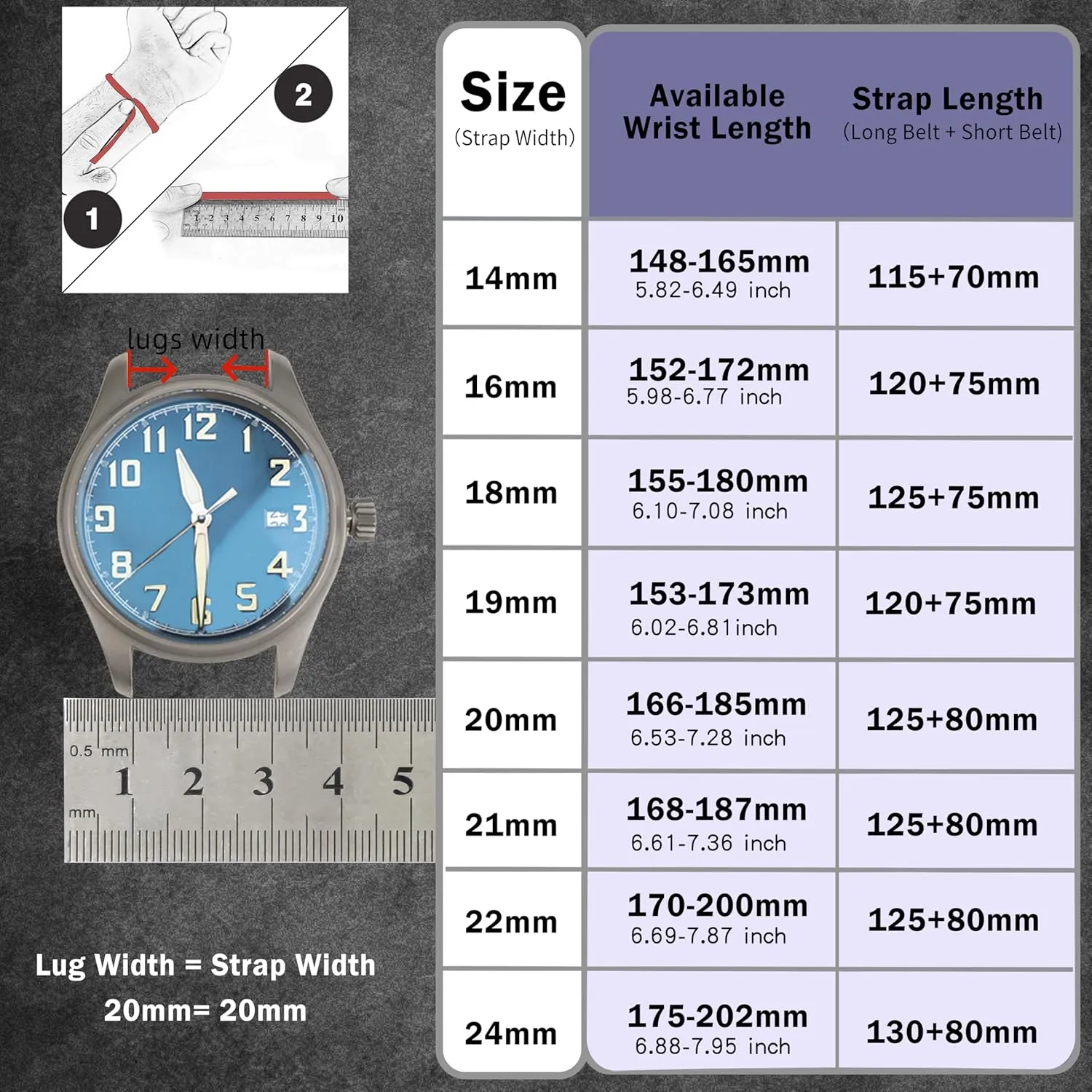 Quick Release Leather Watch Band 14mm 16mm 18mm 19mm 20mm 21mm 22mm 24mm,Vintage Oil Wax-tanned Pull-up Men's Watch Bands Replacement Leather Watch Straps for Men Women