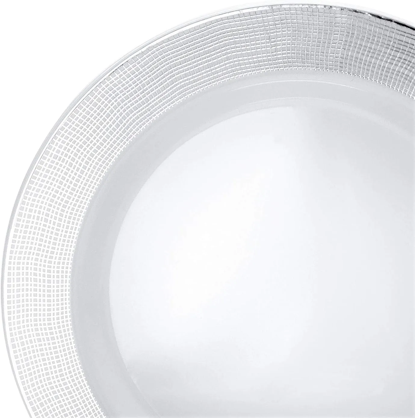 " OCCASIONS " 120 Plates Pack, Heavyweight Disposable Wedding Party Plastic Plates (10.5'' Dinner Plate, Linen in White & Silver)