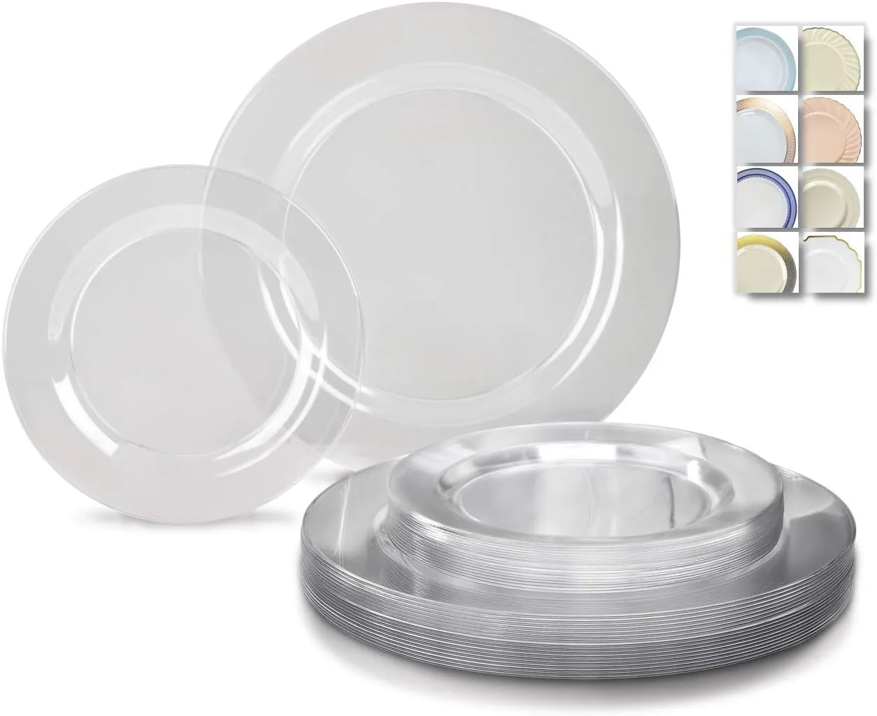 " OCCASIONS " 120 Plates Pack,(60 Guests) Heavyweight Premium Wedding Party Disposable Plastic Plates Set -60 x 10.5'' Dinner   60 x 7.5'' Salad/Dessert (Plain Clear)