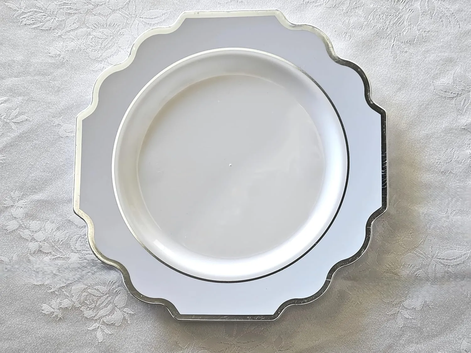 " OCCASIONS " 120 Plates Pack,(60 Guests) Heavyweight Premium Wedding Party Disposable Plastic Plates Set -60 x 10.5'' Dinner   60 x 8'' Salad/Dessert (Imperial in White/Blue & Silver)