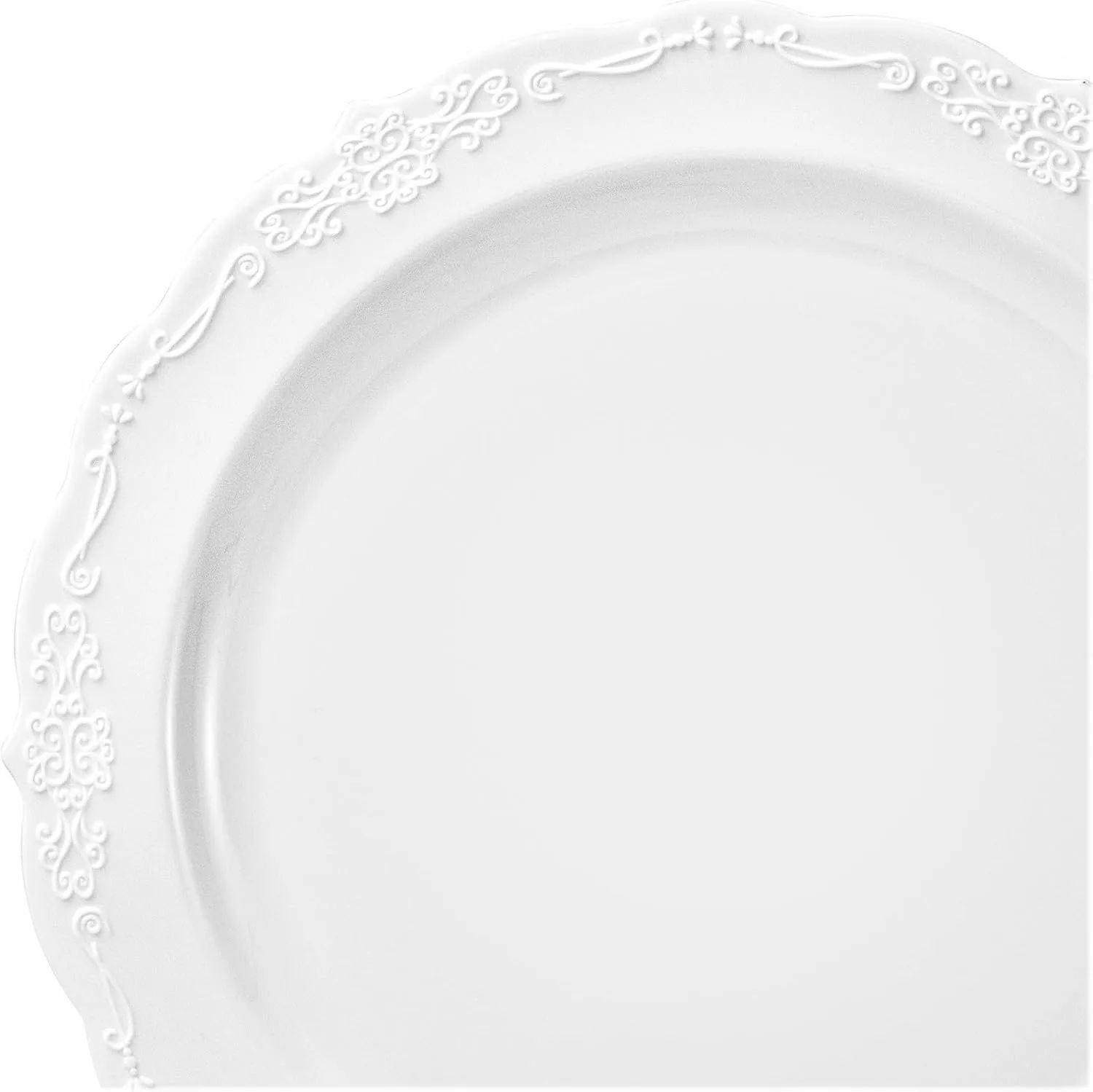 " OCCASIONS " 150 Piece set (25 Guests)-Vintage Wedding Plastic Plates & cutlery -Disposable Dinnerware 10'', 7.5''   Silverware w/double fork (Verona White)
