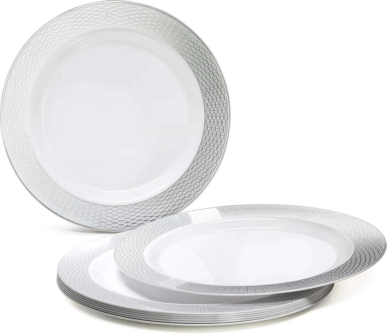 " OCCASIONS " 320pcs set (40 Guests)-Heavyweight Wedding Party Disposable Plastic Plate Set -40 x 10.5''  40 x 7.5''  Silverware Cups linen like paper Napkins (Diamond White & Silver)