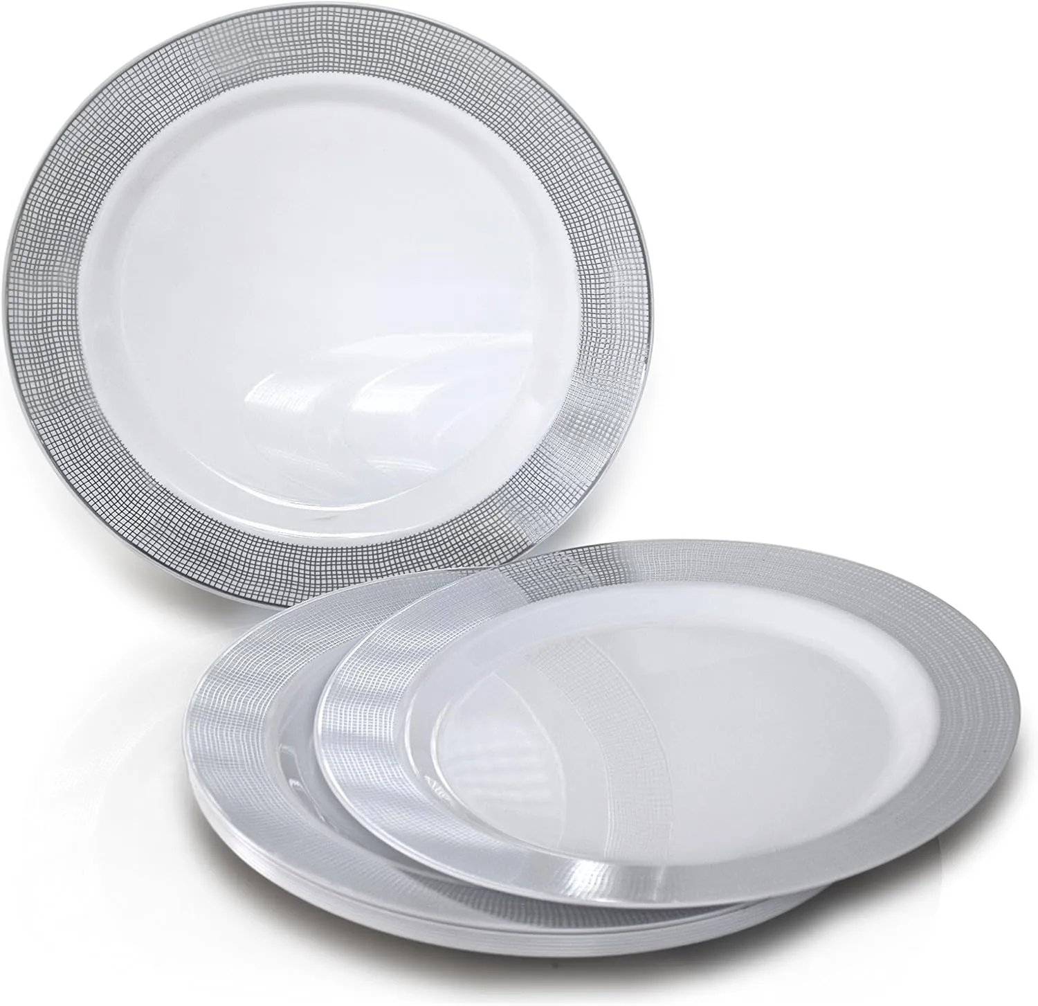 " OCCASIONS " 320pcs set (40 Guests)-Heavyweight Wedding Party Disposable Plastic Plate Set -40 x 10.5''   40 x7.5'' Silverware Cups linen like paper Napkins (Linen White & Silver)