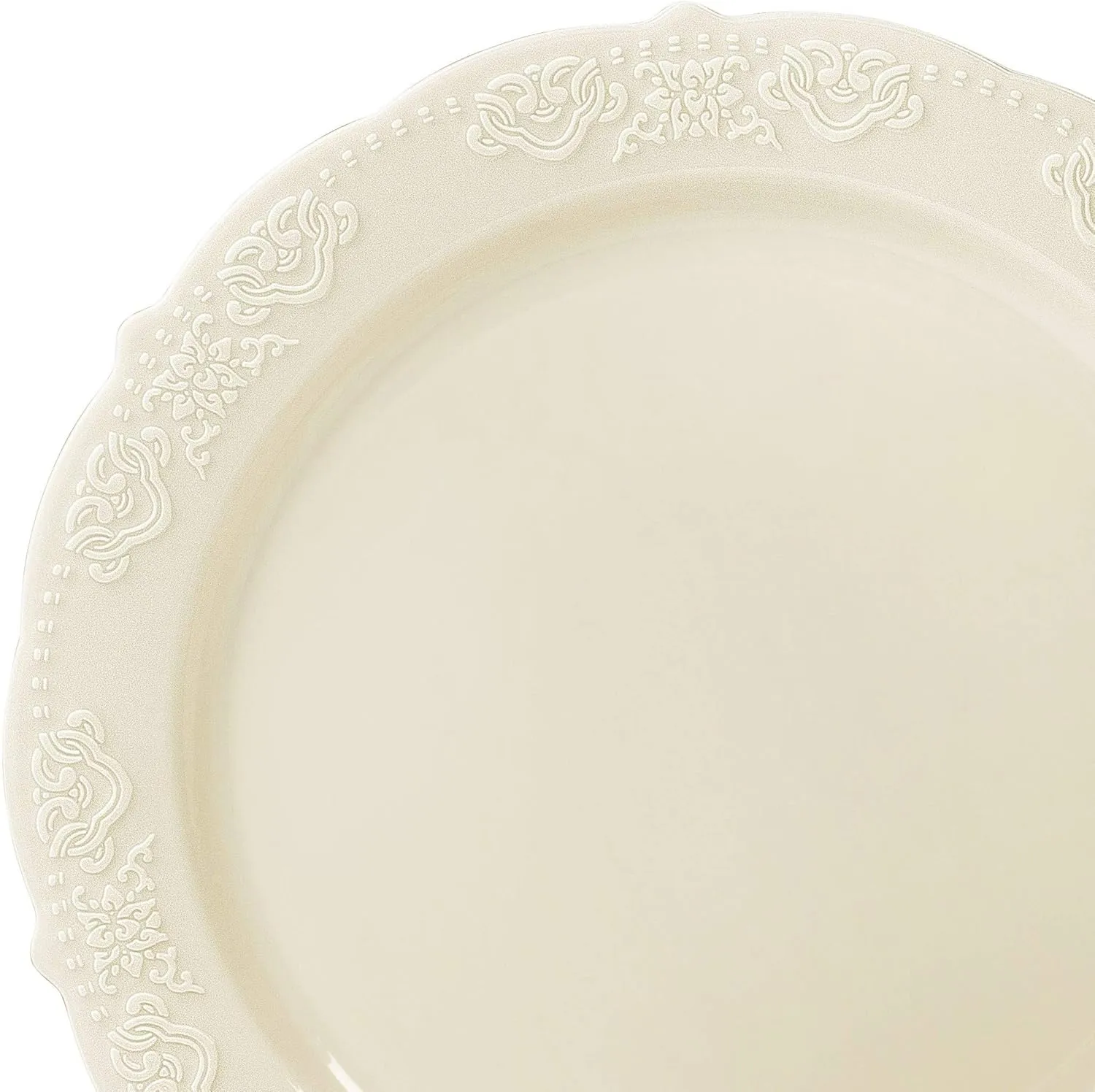 " OCCASIONS " 50 Plates Pack (25 Guests) Vintage Wedding Party Disposable Plastic Plate Set -25x10.25'' Dinner  25x7.5'' Salad/Dessert plates (Portofino Plain Ivory)