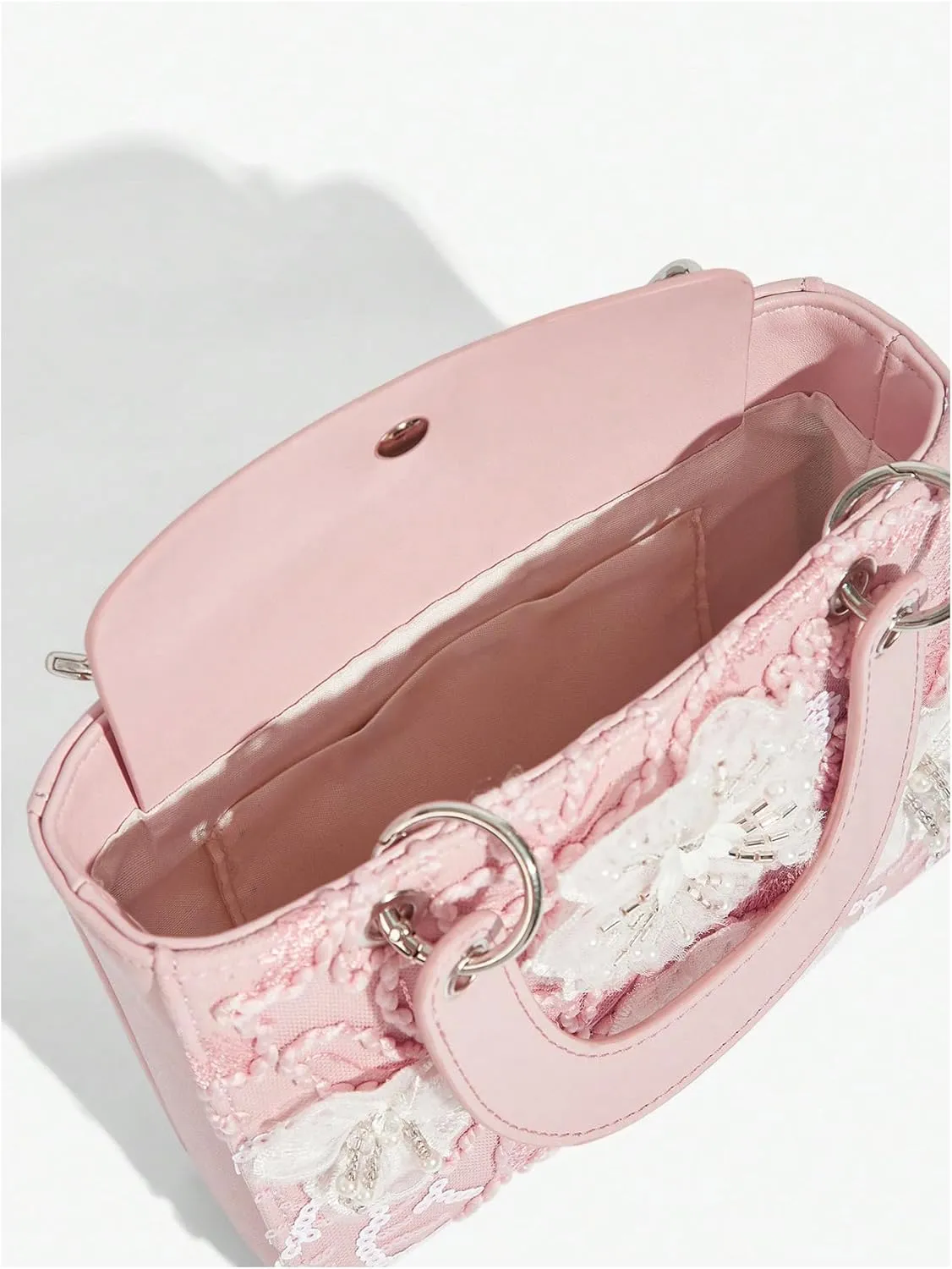 QWINEE Women's Floral Clutch Purse Pearl Elegant Evening Bag Top Handle Square Bag Tote Bag