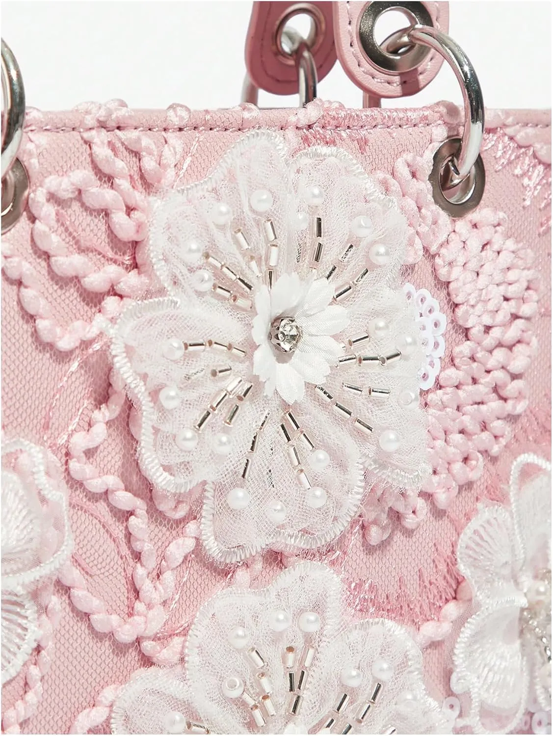 QWINEE Women's Floral Clutch Purse Pearl Elegant Evening Bag Top Handle Square Bag Tote Bag