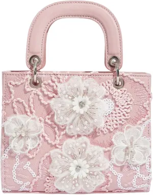 QWINEE Women's Floral Clutch Purse Pearl Elegant Evening Bag Top Handle Square Bag Tote Bag