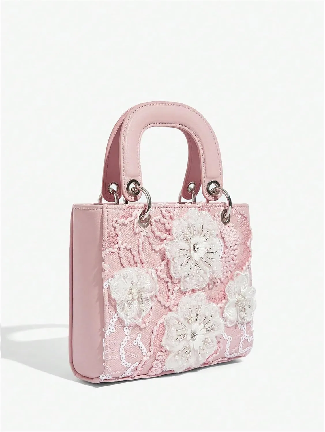 QWINEE Women's Floral Clutch Purse Pearl Elegant Evening Bag Top Handle Square Bag Tote Bag