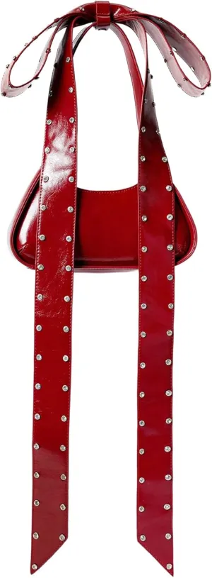 QWINEE Women's Retro Rivet Shoulder Bag Punk Underarm Bags Studded PU Leather Handbags with Bow Strap