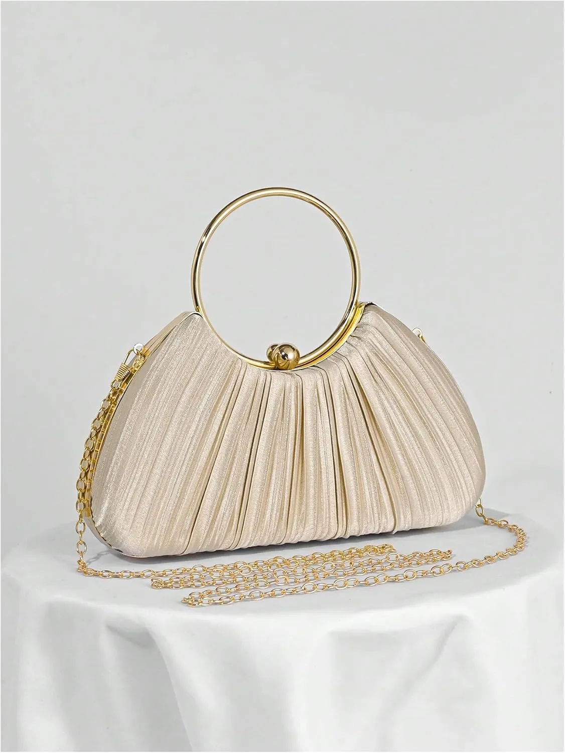 QWINEE Women's Shell Shaped Clutch Purse Ruched Mini Crossbody Bag Elegant Evening Handbag with Chain Strap