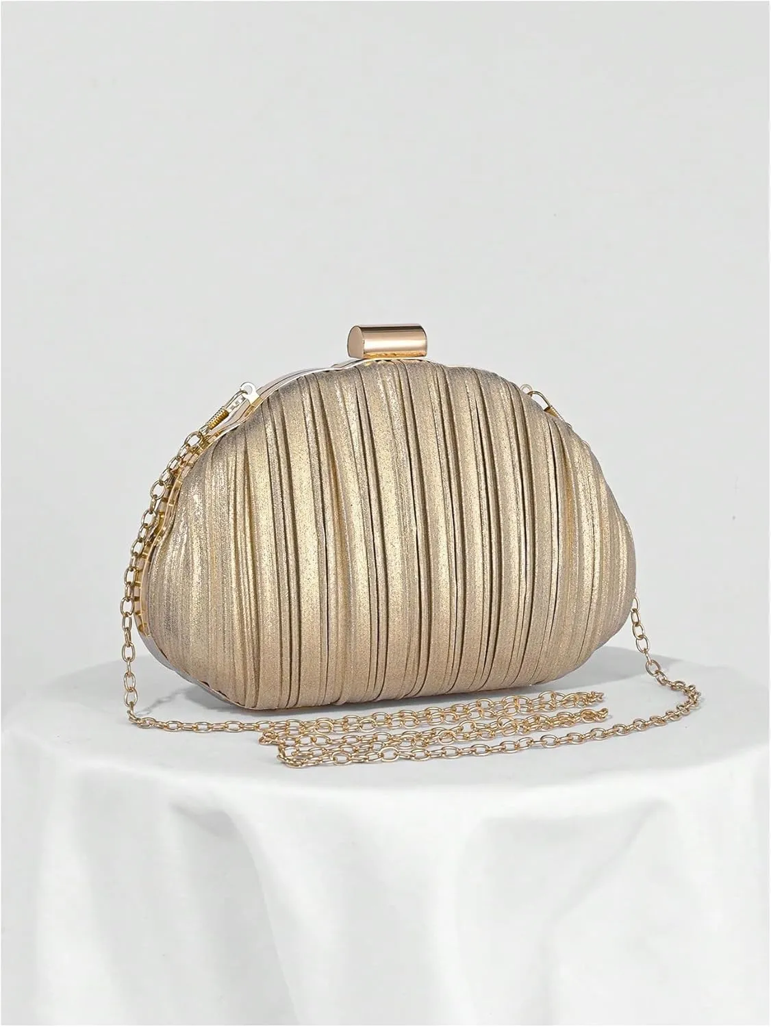 QWINEE Women's Shell Shaped Clutch Purse Ruched Mini Crossbody Bag Elegant Evening Handbag with Chain Strap