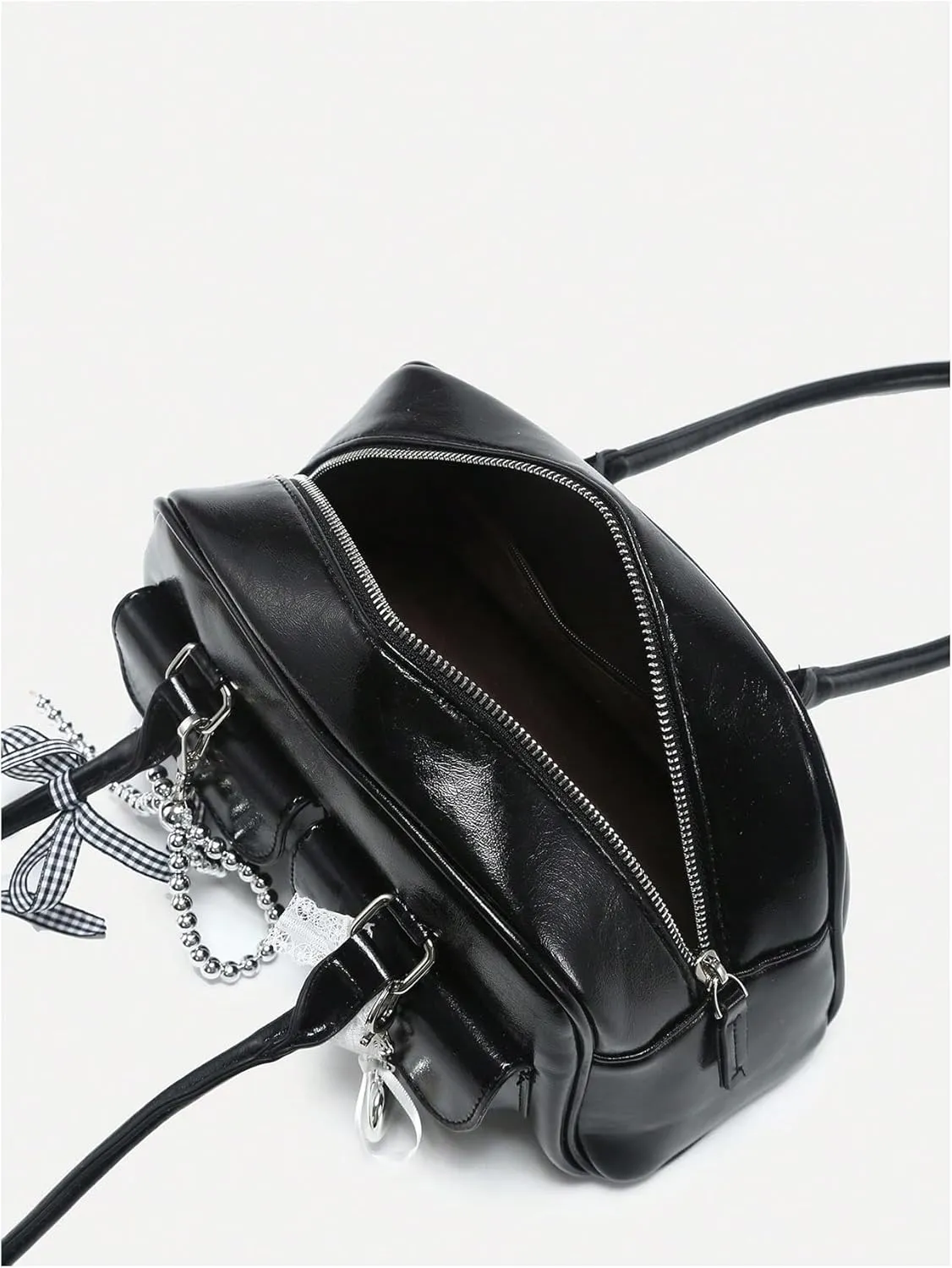 QWINEE Women's Y2K Bow Knot Shoulder Bag Zipper Double Handle Handbag PU Leather Underarm Purses
