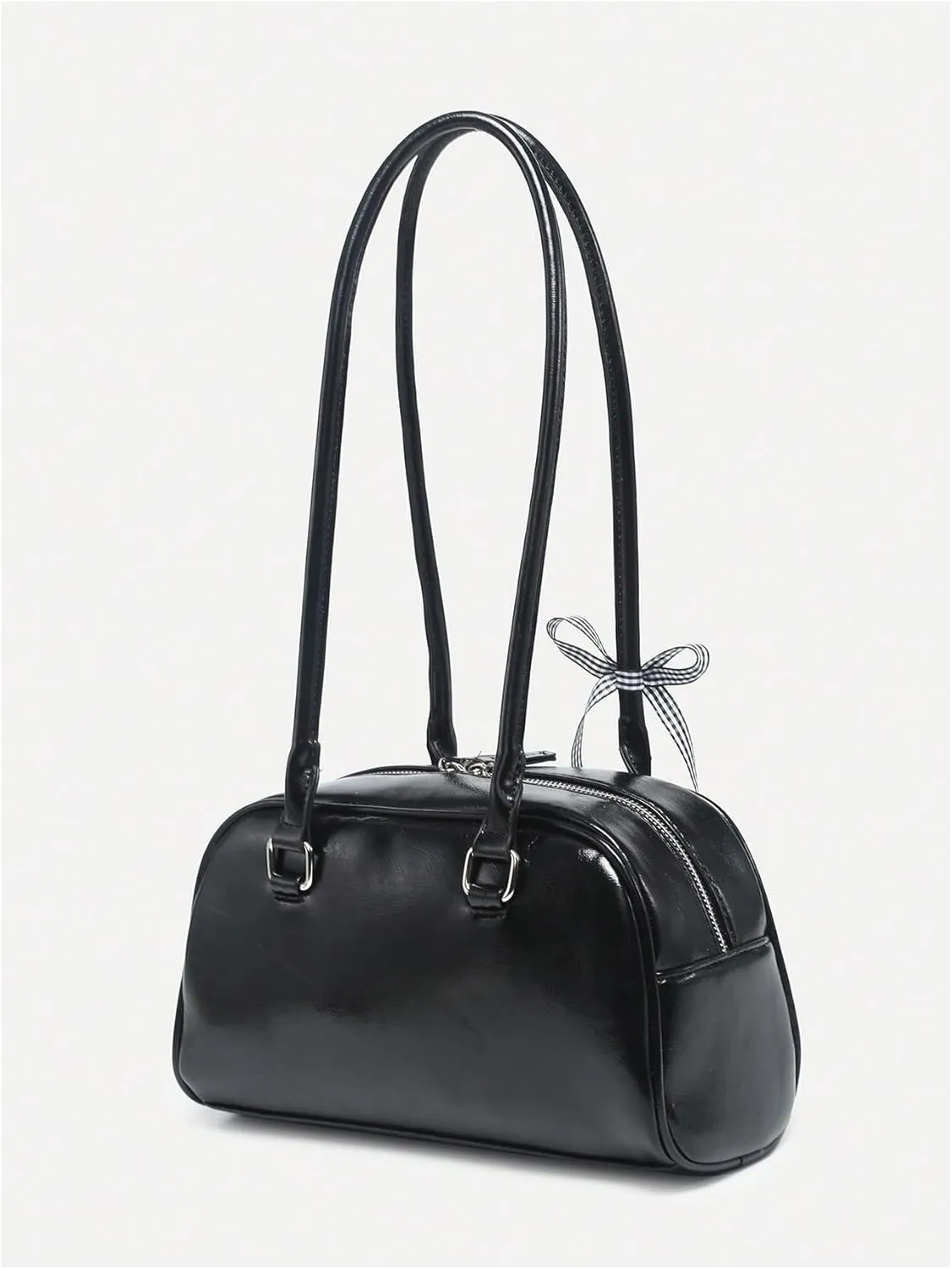 QWINEE Women's Y2K Bow Knot Shoulder Bag Zipper Double Handle Handbag PU Leather Underarm Purses