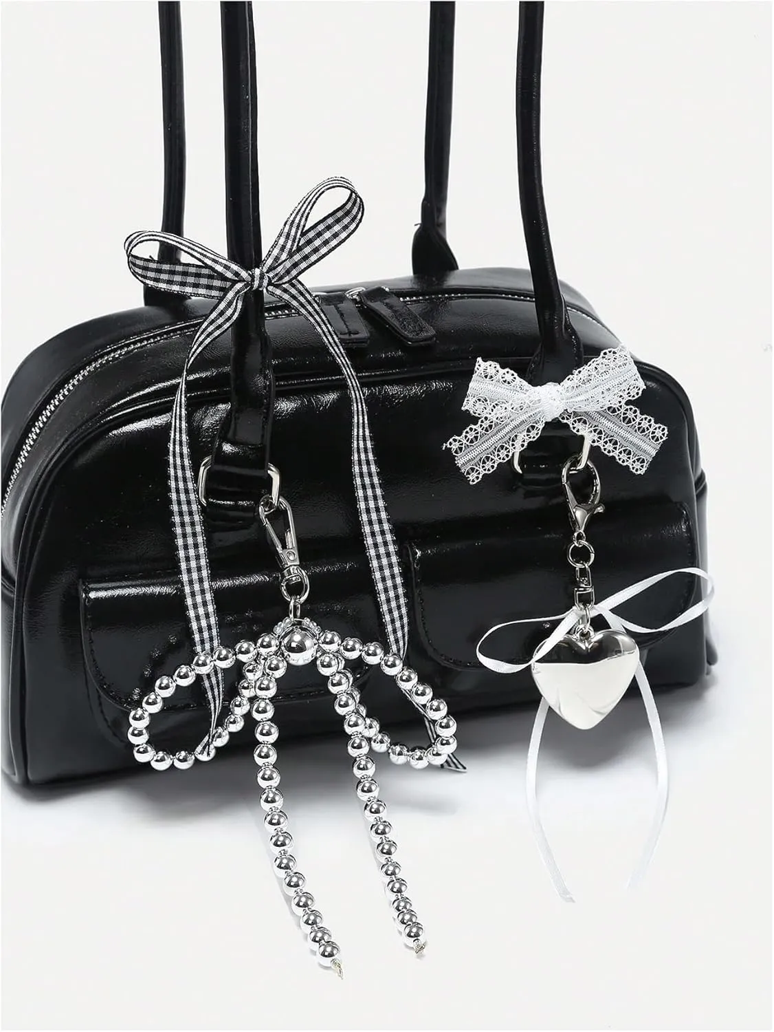 QWINEE Women's Y2K Bow Knot Shoulder Bag Zipper Double Handle Handbag PU Leather Underarm Purses