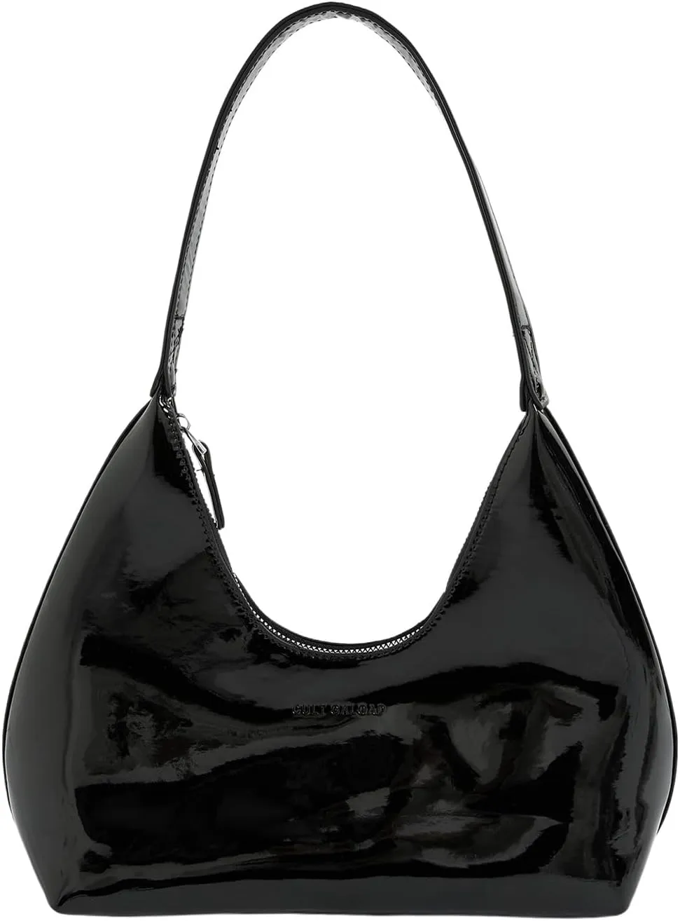 QWINEE Women's Y2K Shoulder Bags Retro Handbags Patent Leather Purses Zipper Crescent Clutch Top Handle Underarm Bag