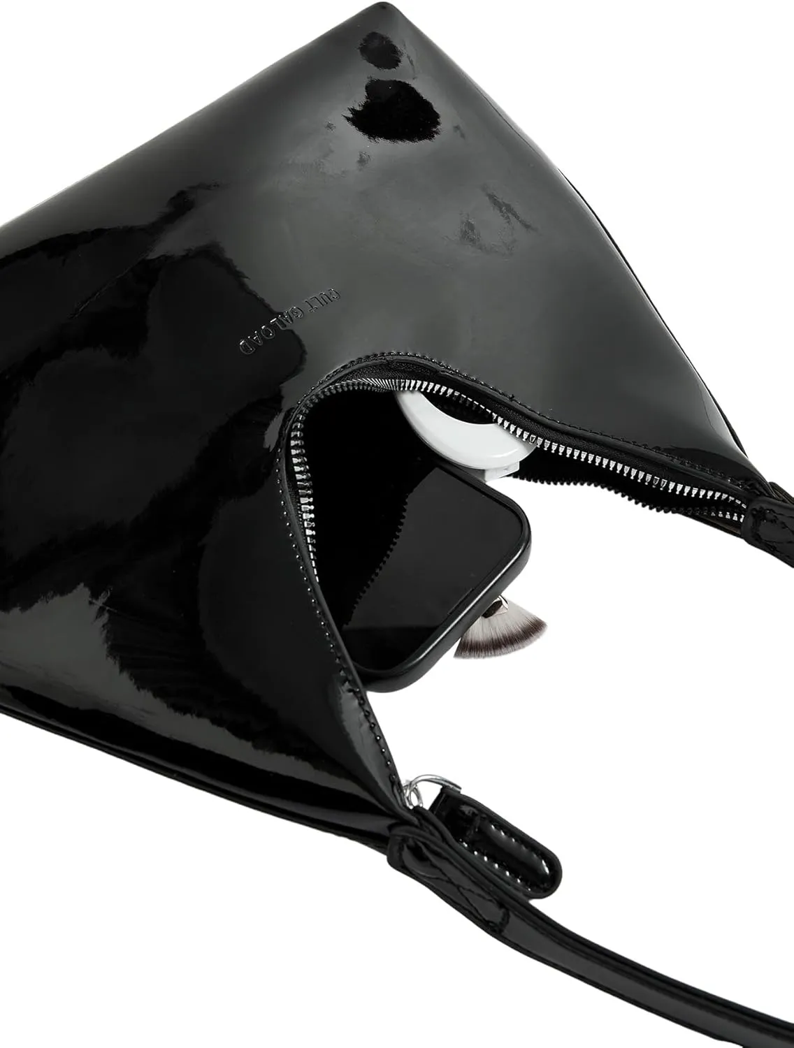 QWINEE Women's Y2K Shoulder Bags Retro Handbags Patent Leather Purses Zipper Crescent Clutch Top Handle Underarm Bag