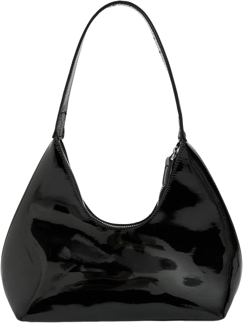 QWINEE Women's Y2K Shoulder Bags Retro Handbags Patent Leather Purses Zipper Crescent Clutch Top Handle Underarm Bag