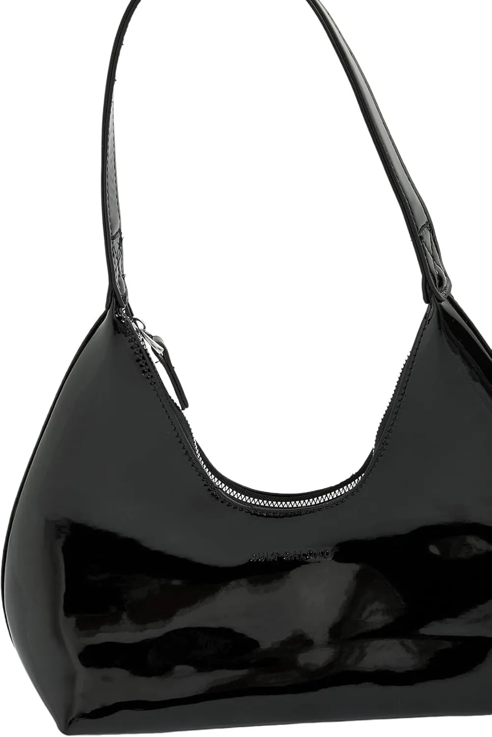 QWINEE Women's Y2K Shoulder Bags Retro Handbags Patent Leather Purses Zipper Crescent Clutch Top Handle Underarm Bag