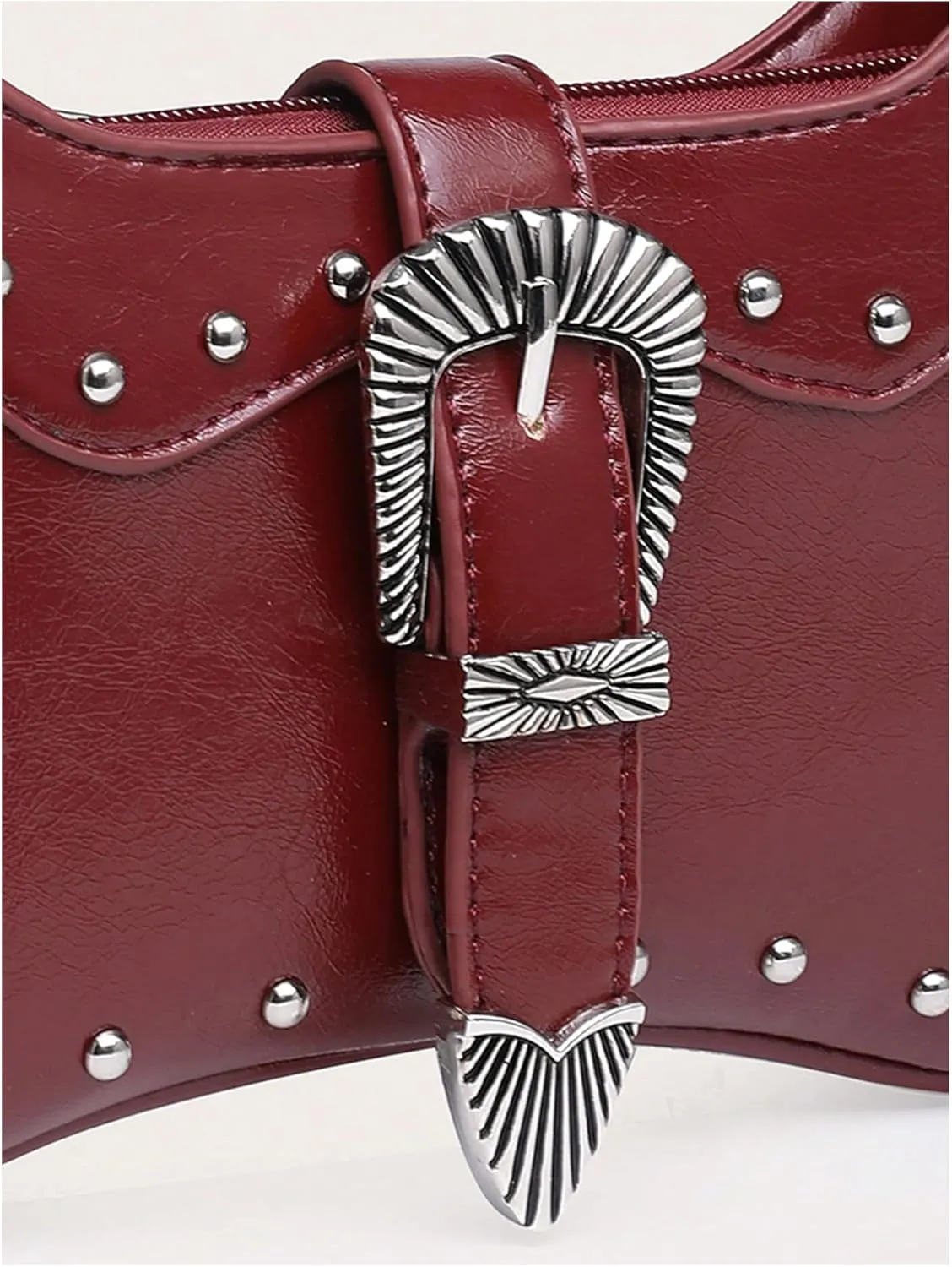 QWINEE Women's Y2k Studded Purse Punk Shoulder Bag Flap Buckle Leather Bag Hobo Purses with Buckle