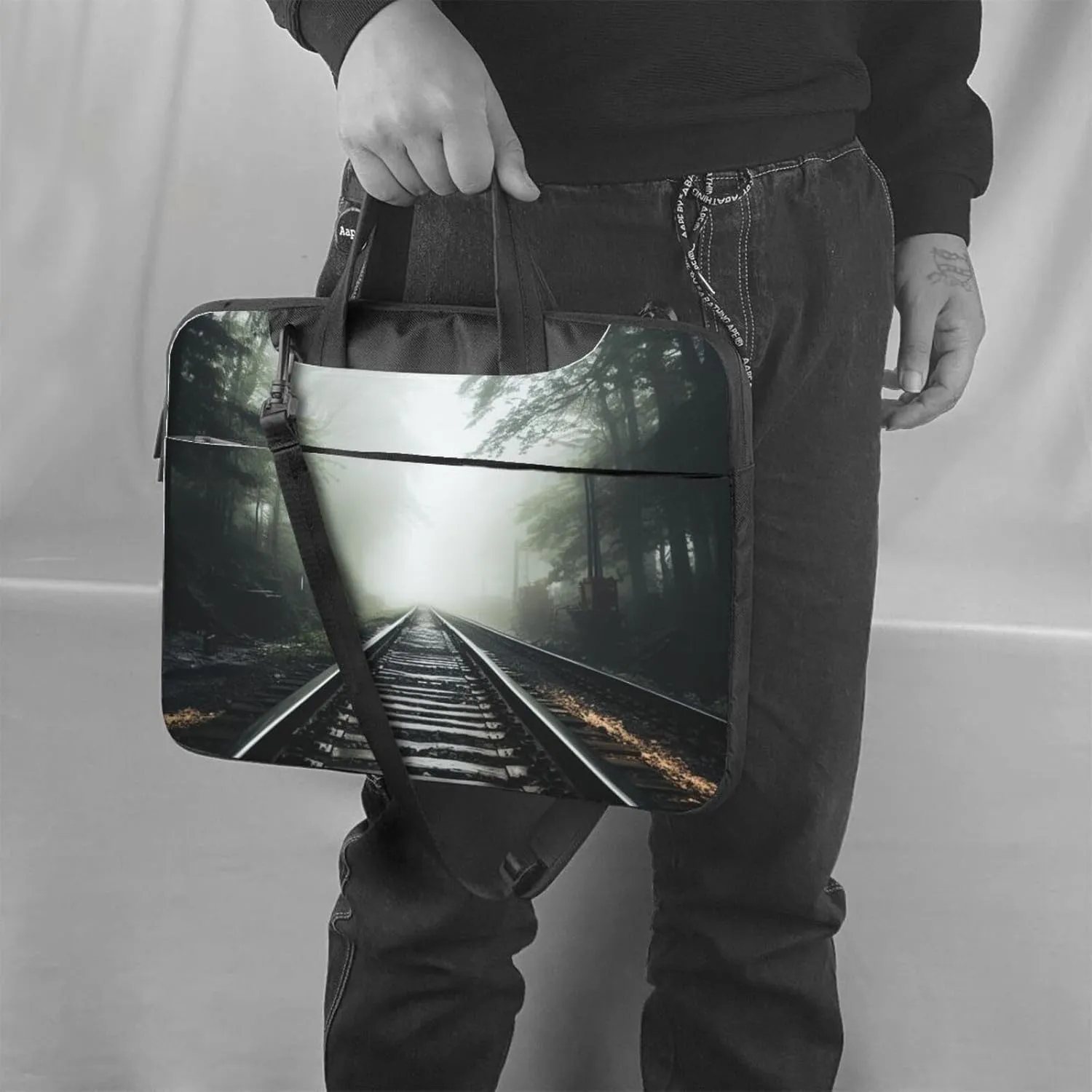 Railway in The Fog Laptop Bag for Women Men 15.6" Computer Sleeve Business Travel Briefcase Messenger Bag