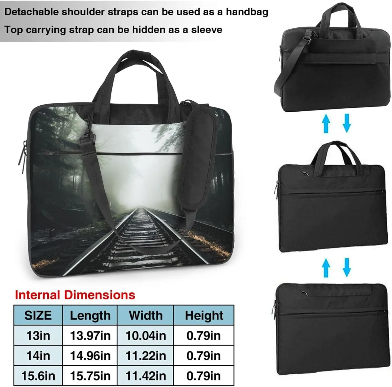 Railway in The Fog Laptop Bag for Women Men 15.6" Computer Sleeve Business Travel Briefcase Messenger Bag
