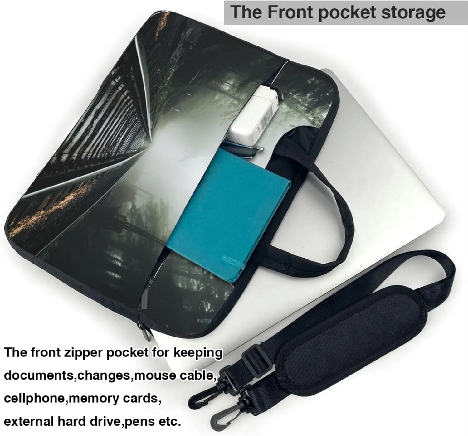 Railway in The Fog Laptop Bag for Women Men 15.6" Computer Sleeve Business Travel Briefcase Messenger Bag