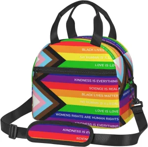 Rainbow Progress Pride Flag Kindness Is Everything Reusable Lunch Bag Insulated Lunch Box Lunch Tote Bags Lunchbox Container Cooler Lunch Organizer Strap For Work Picnic Travel