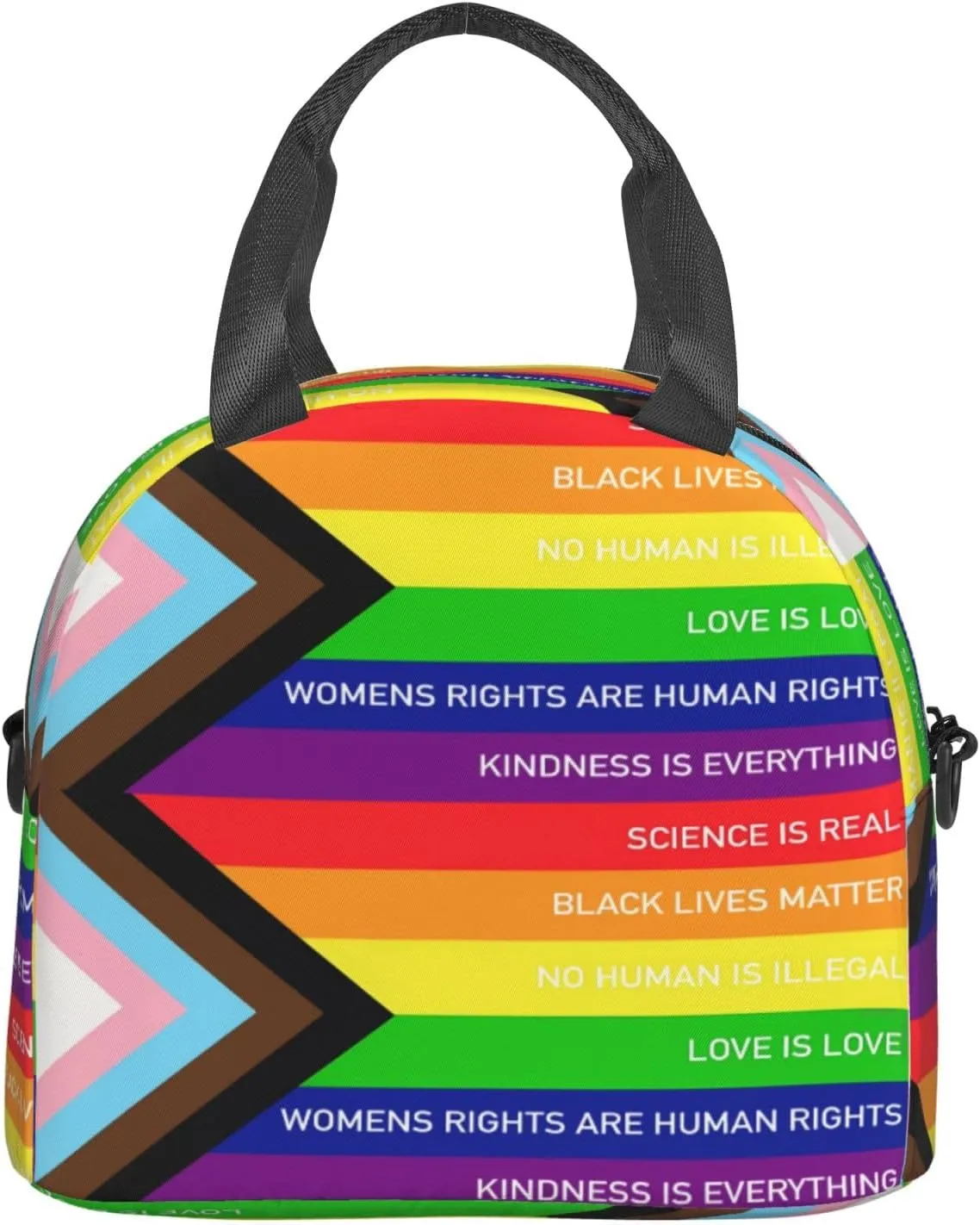 Rainbow Progress Pride Flag Kindness Is Everything Reusable Lunch Bag Insulated Lunch Box Lunch Tote Bags Lunchbox Container Cooler Lunch Organizer Strap For Work Picnic Travel
