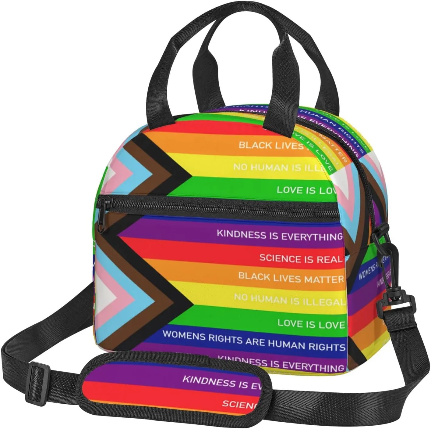 Rainbow Progress Pride Flag Kindness Is Everything Reusable Lunch Bag Insulated Lunch Box Lunch Tote Bags Lunchbox Container Cooler Lunch Organizer Strap For Work Picnic Travel