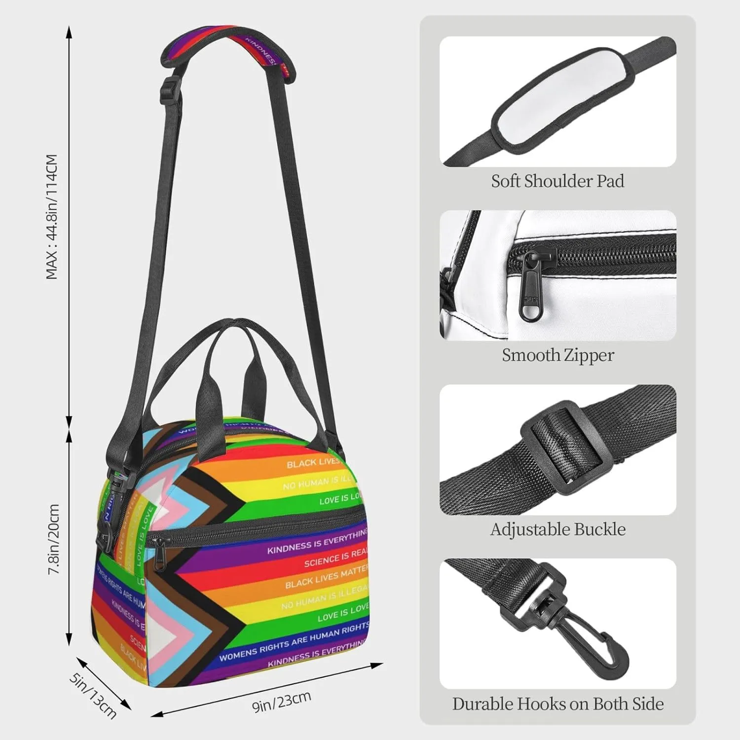 Rainbow Progress Pride Flag Kindness Is Everything Reusable Lunch Bag Insulated Lunch Box Lunch Tote Bags Lunchbox Container Cooler Lunch Organizer Strap For Work Picnic Travel