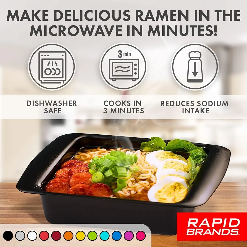 Rapid Ramen Cooker | Microwave Ramen in 3 Minutes | Perfect for Dorm, Small Kitchen, or Office | Dishwasher-Safe, Microwaveable, BPA-Free (Red, 2 Pack)