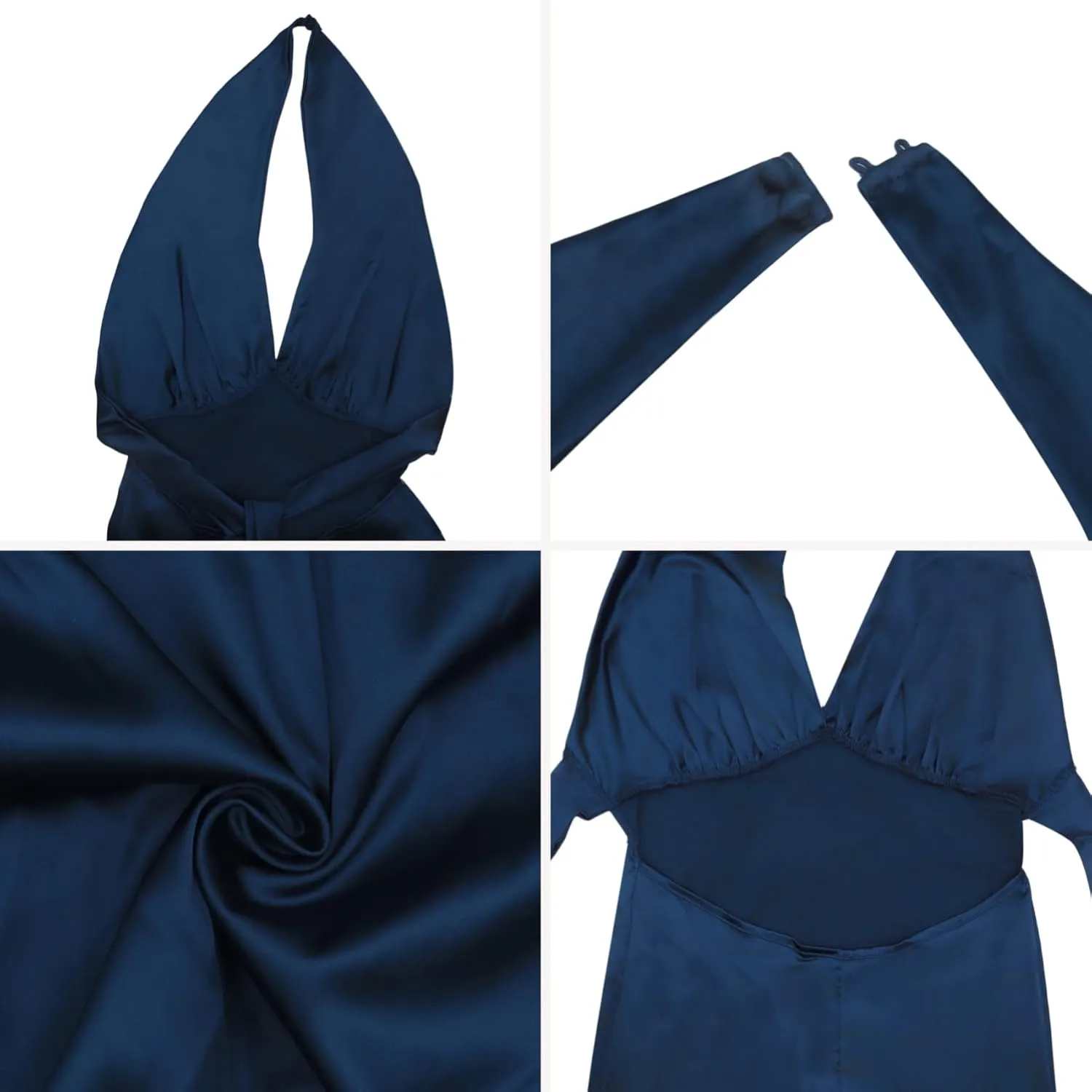 RARITYUS Women’s Elegant Satin Bow Maxi Dress Sexy Halter Backless Bodycon Wedding Guest Dress Flowy Cocktail Dresses