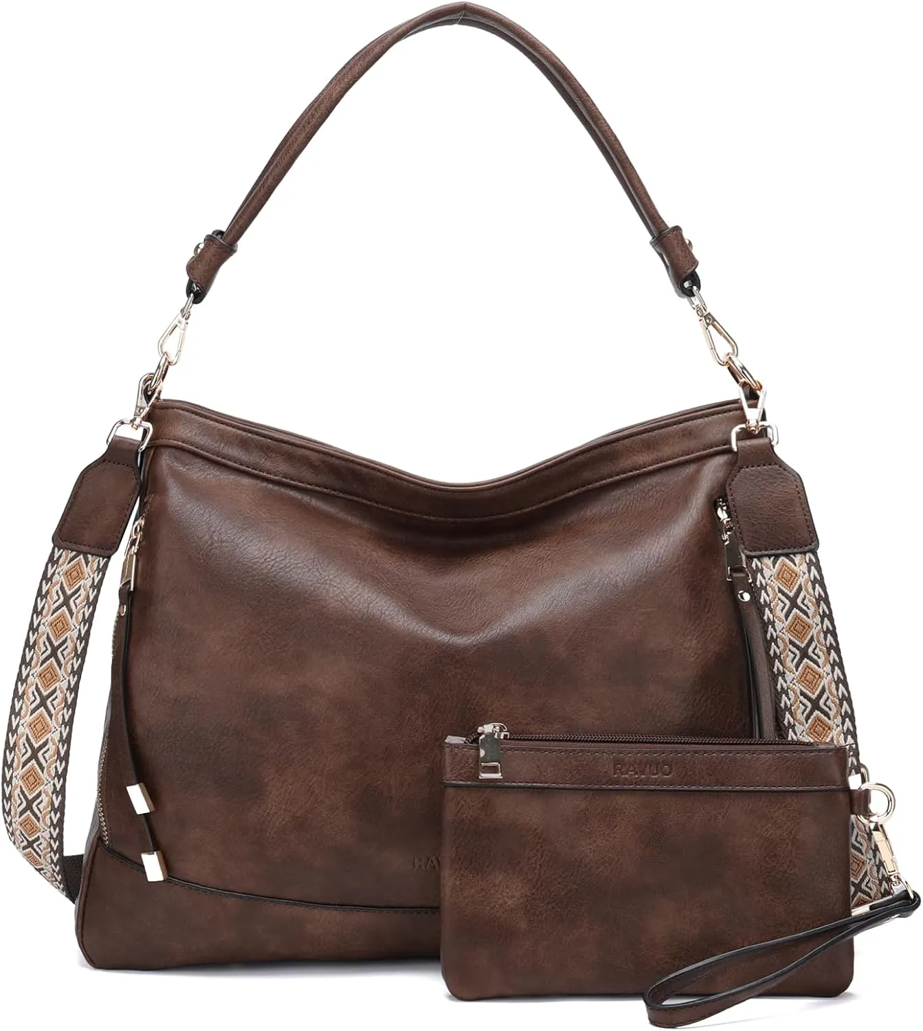 RAVUO Hobo Bag Fashion Women Handbags and Wallet Set Ladies Chic Crossbody Shoulder Purse W Gutair Strap