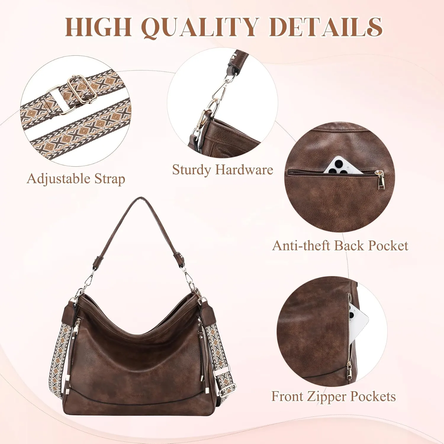 RAVUO Hobo Bag Fashion Women Handbags and Wallet Set Ladies Chic Crossbody Shoulder Purse W Gutair Strap