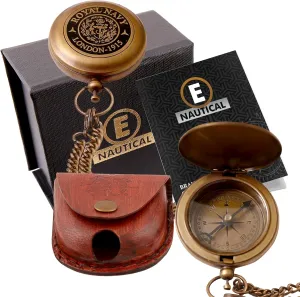 Raw Brass Compass with Inspirational Quote, Chain, and Leather Case for Adventurers and Travelers